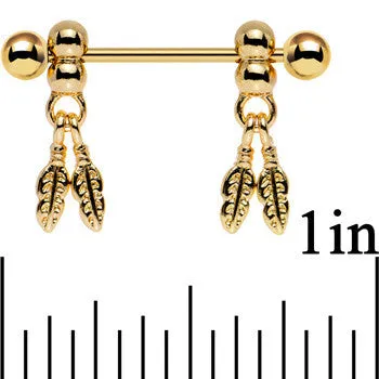 14 Gauge Gold Anodized Fair Weather Feather Dangle Nipple Ring Set
