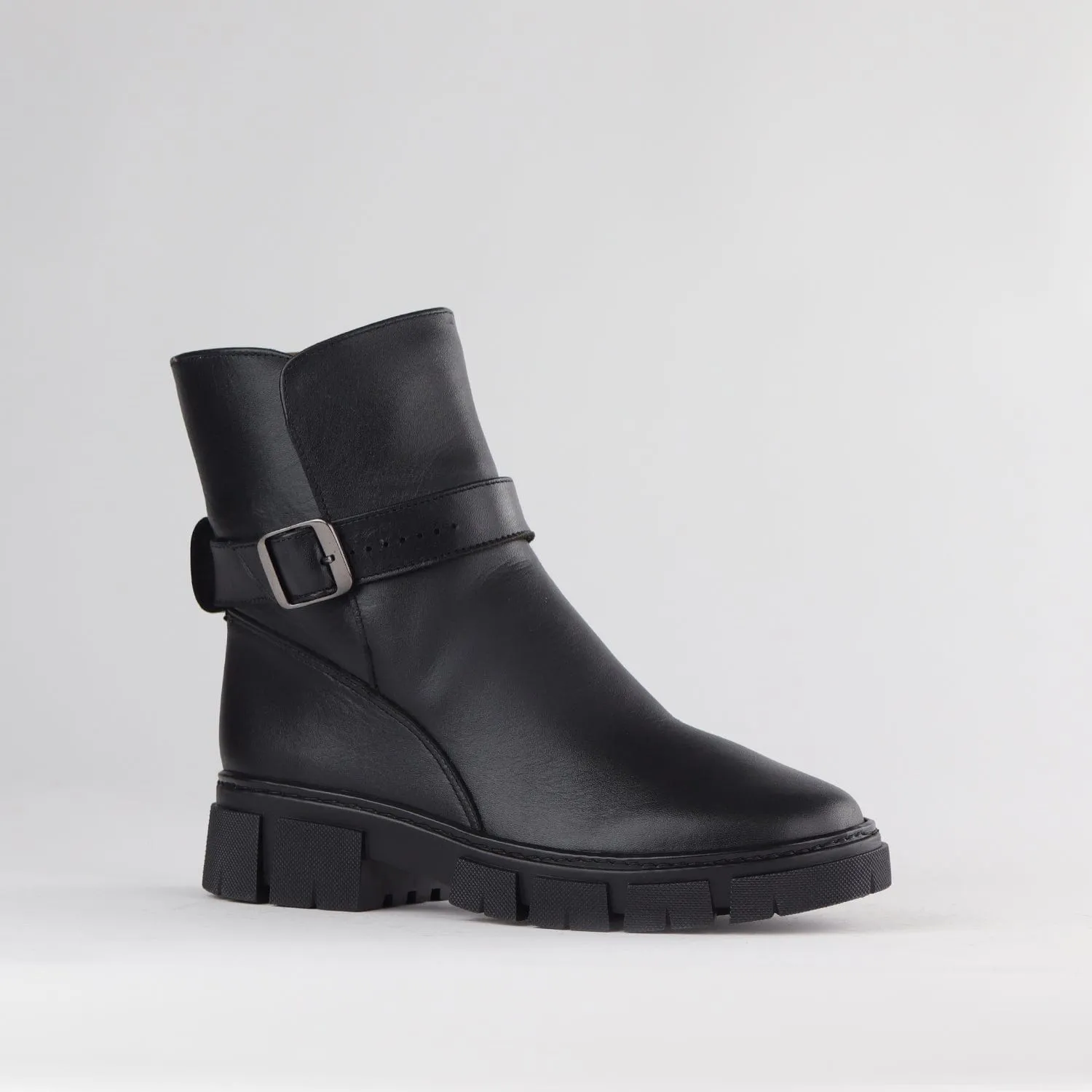 Ankle Boot with a Chunky Twist Sole and Strap in Black - 12799
