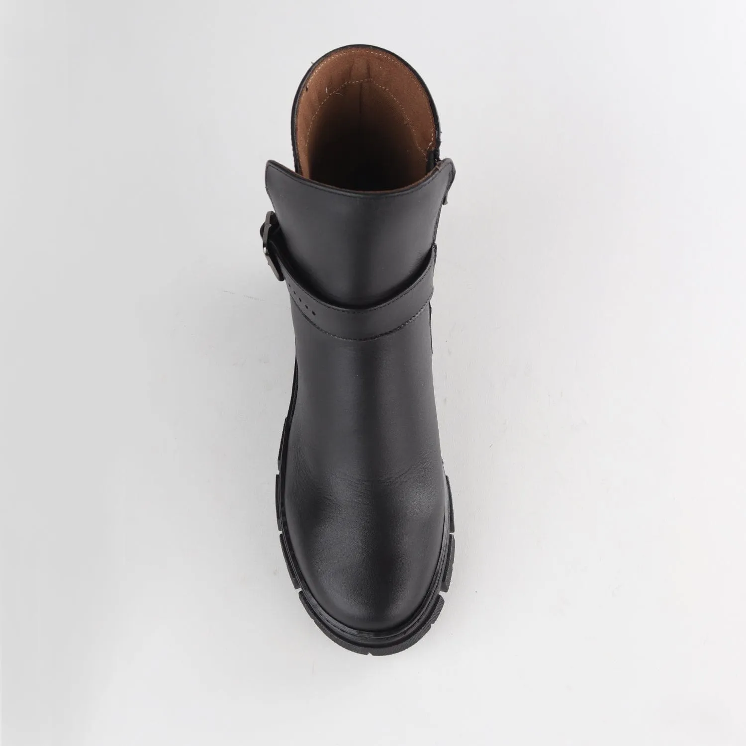Ankle Boot with a Chunky Twist Sole and Strap in Black - 12799