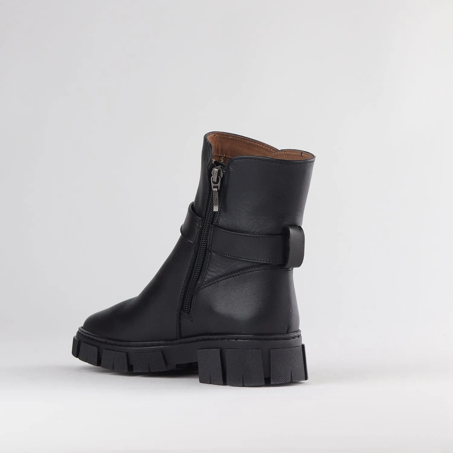 Ankle Boot with a Chunky Twist Sole and Strap in Black - 12799