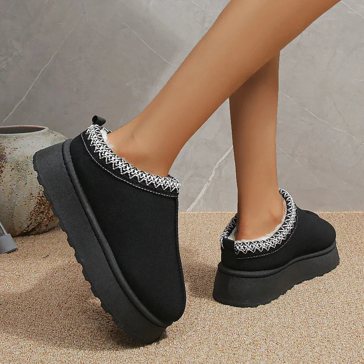 Ankle Flats Platform Women Snow Boots Suede Plush Warm Winter Thick Fashion Shoes Chelsea Women Boots