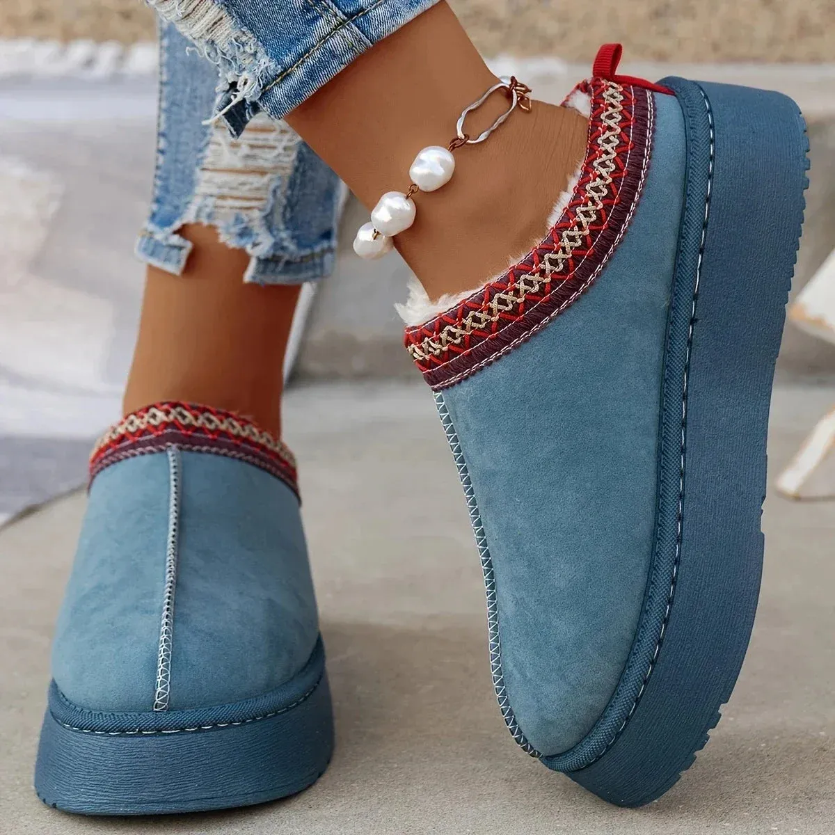 Ankle Flats Platform Women Snow Boots Suede Plush Warm Winter Thick Fashion Shoes Chelsea Women Boots