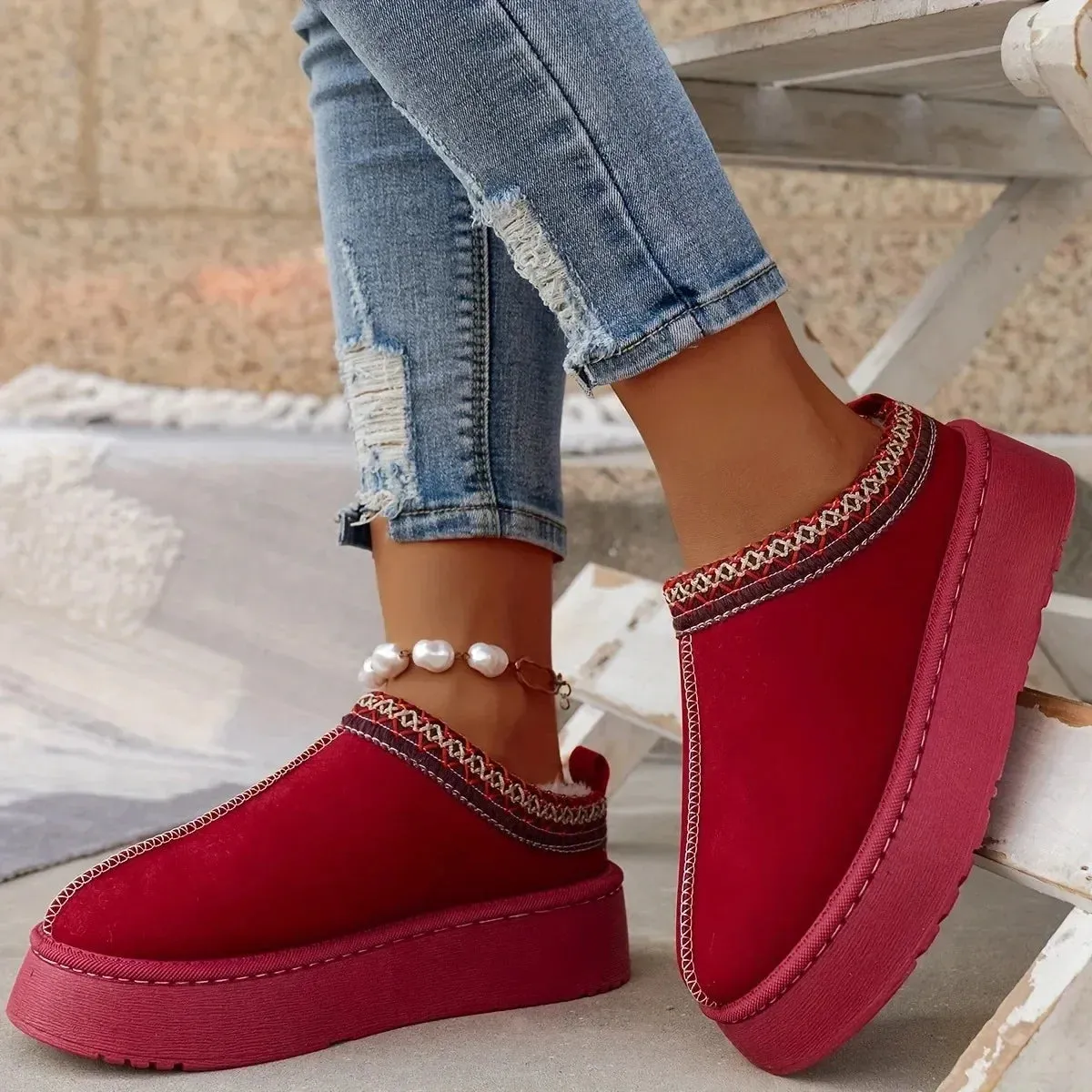 Ankle Flats Platform Women Snow Boots Suede Plush Warm Winter Thick Fashion Shoes Chelsea Women Boots