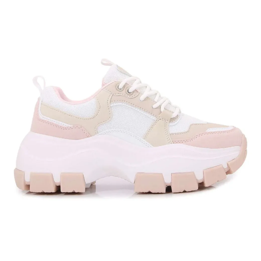Azuka - Women's Chunky Lace-Up Sneakers, Wide Fit & Pull Tab, Breathable, Perfect for Casual Outfits or Streetwear Looks, lightweight Composite