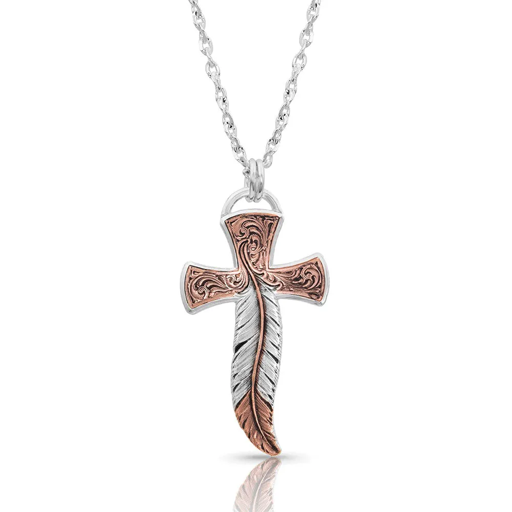 BGNC4221RG Montana Necklace Western Feather Slvr/RG