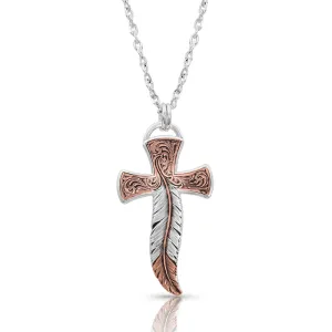BGNC4221RG Montana Necklace Western Feather Slvr/RG