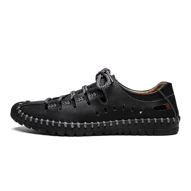 Black Penny Loafers Leather Shoes Men Flats Moccasins Hollow Shoes