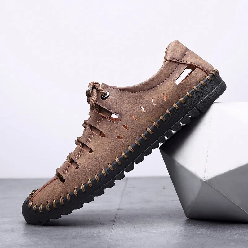 Black Penny Loafers Leather Shoes Men Flats Moccasins Hollow Shoes