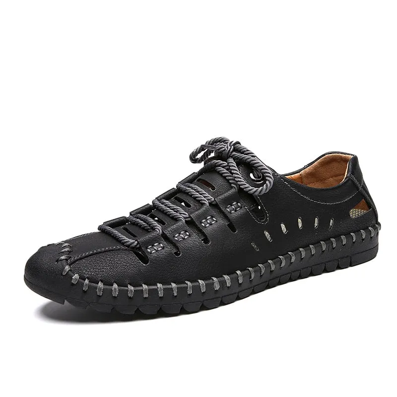 Black Penny Loafers Leather Shoes Men Flats Moccasins Hollow Shoes
