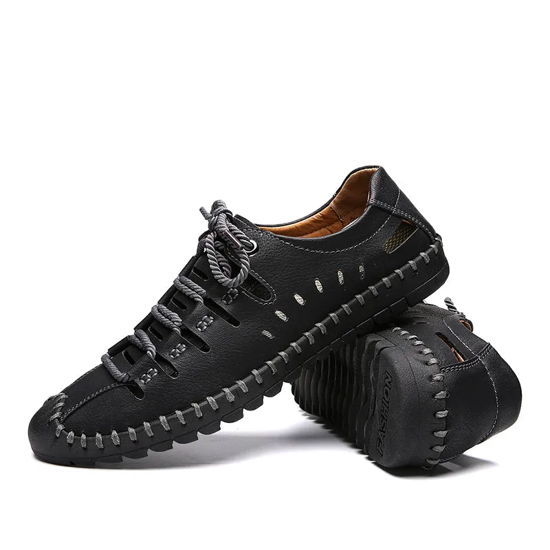 Black Penny Loafers Leather Shoes Men Flats Moccasins Hollow Shoes