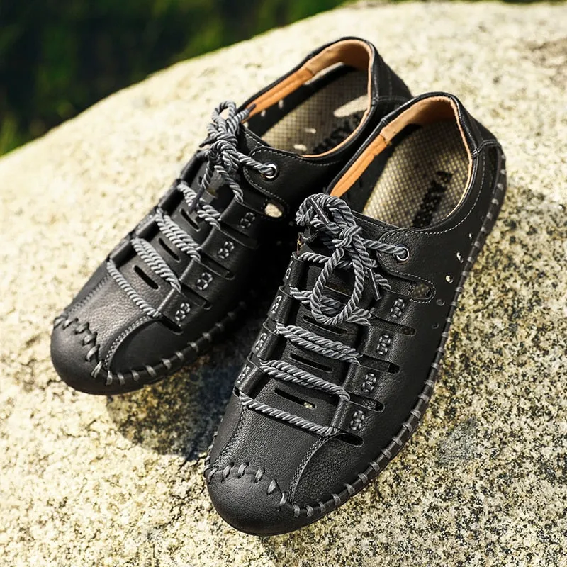 Black Penny Loafers Leather Shoes Men Flats Moccasins Hollow Shoes