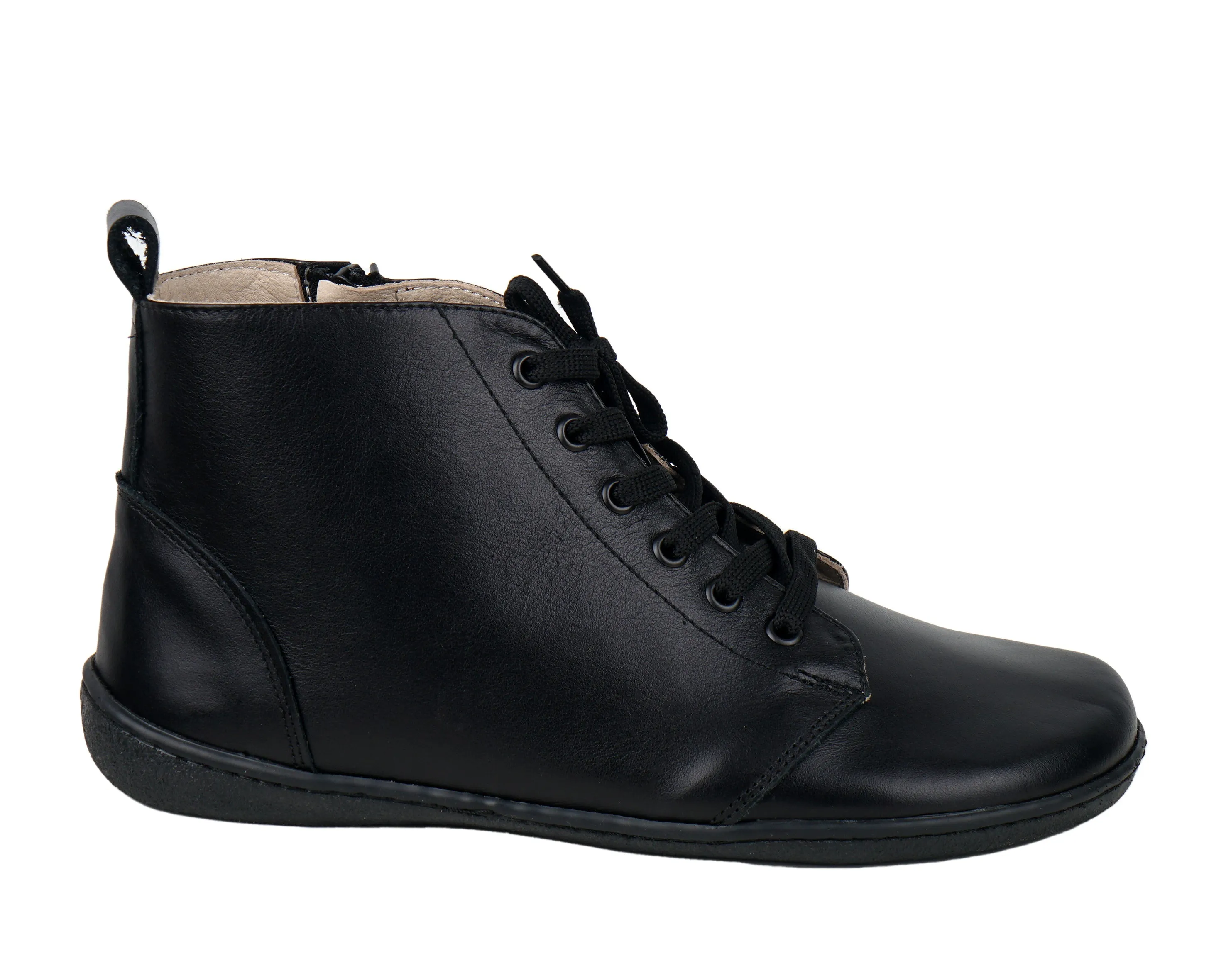 Black Short Boots Wide Barefoot Shoes Smooth Leather Handmade 6mm Rubber Outsole