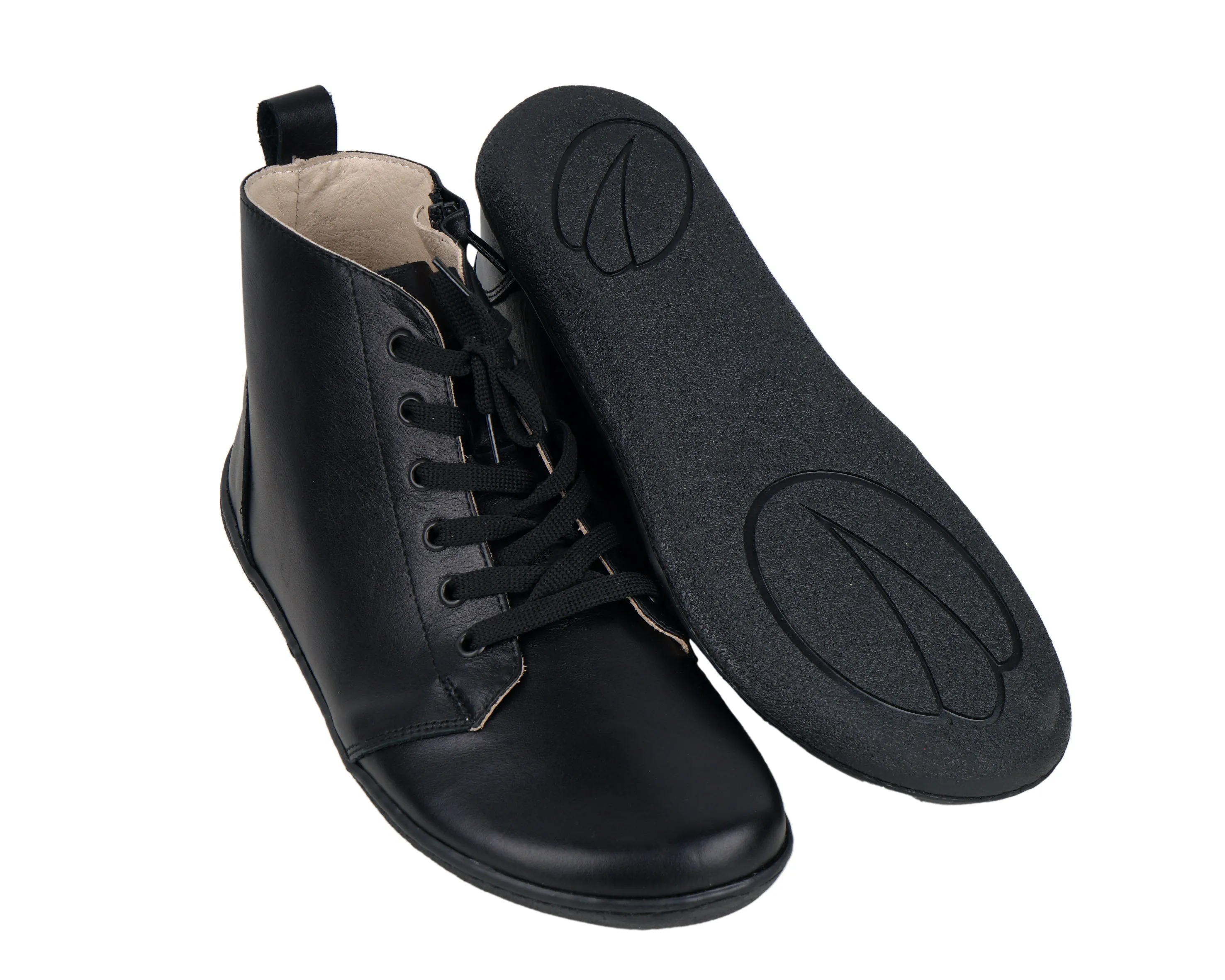 Black Short Boots Wide Barefoot Shoes Smooth Leather Handmade 6mm Rubber Outsole