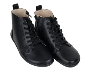 Black Short Boots Wide Barefoot Shoes Smooth Leather Handmade 6mm Rubber Outsole