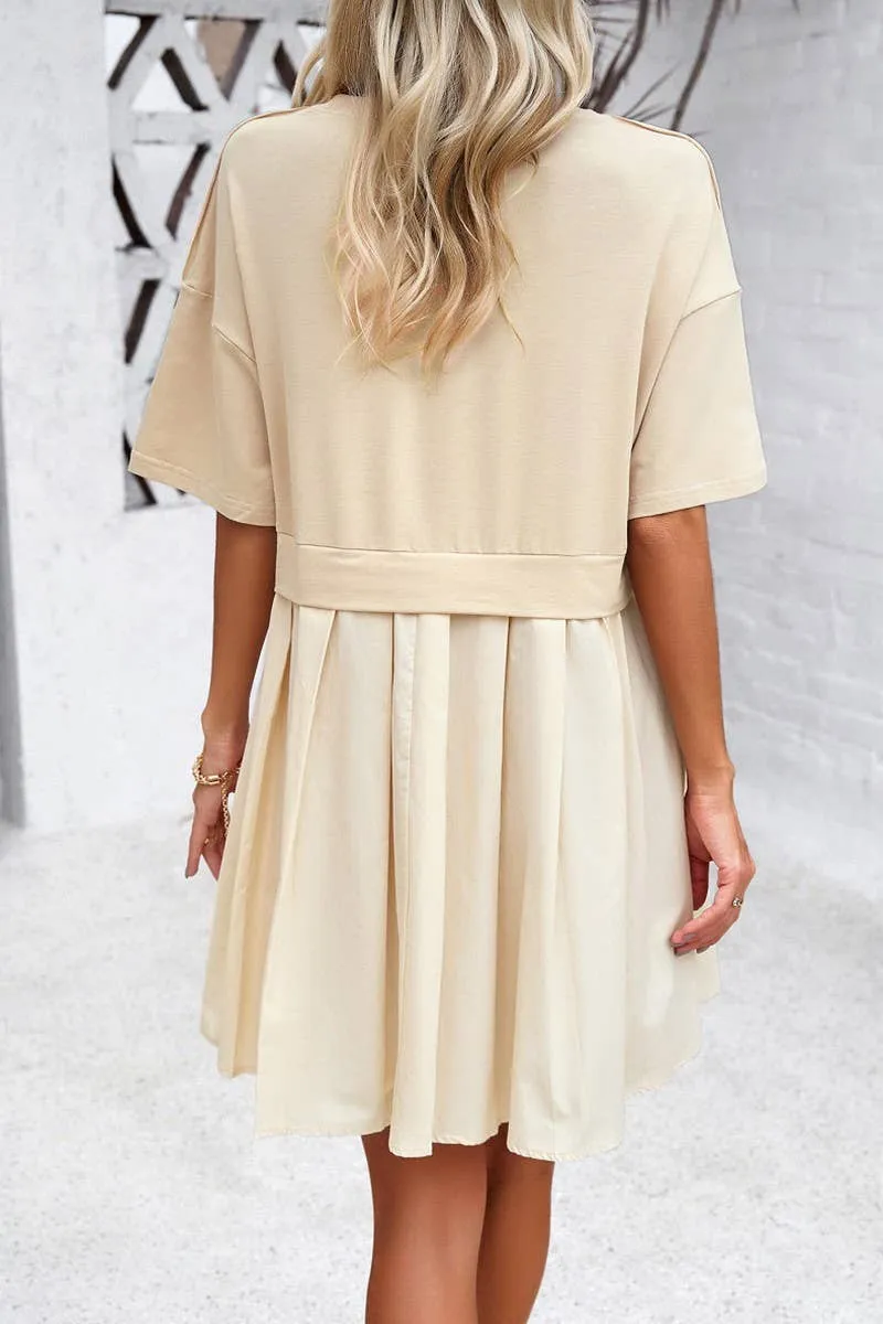 Black Short Sleeve Stitching Dress