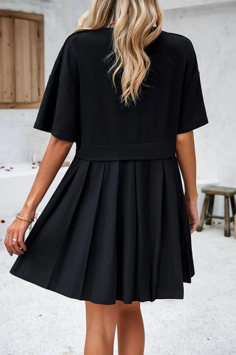 Black Short Sleeve Stitching Dress