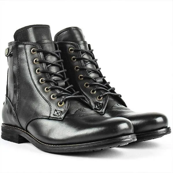 Bottes à Lacets en Cuir Marron Vieilli