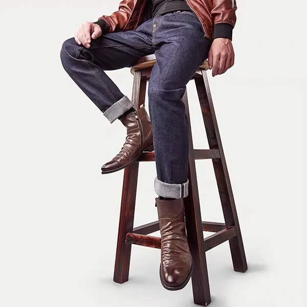 Bottes Rétro en Cuir Brun Vieilli