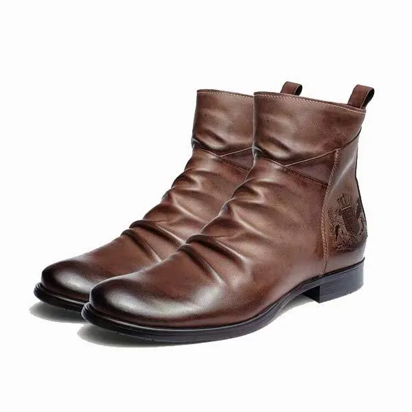 Bottes Rétro en Cuir Brun Vieilli