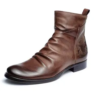 Bottes Rétro en Cuir Brun Vieilli