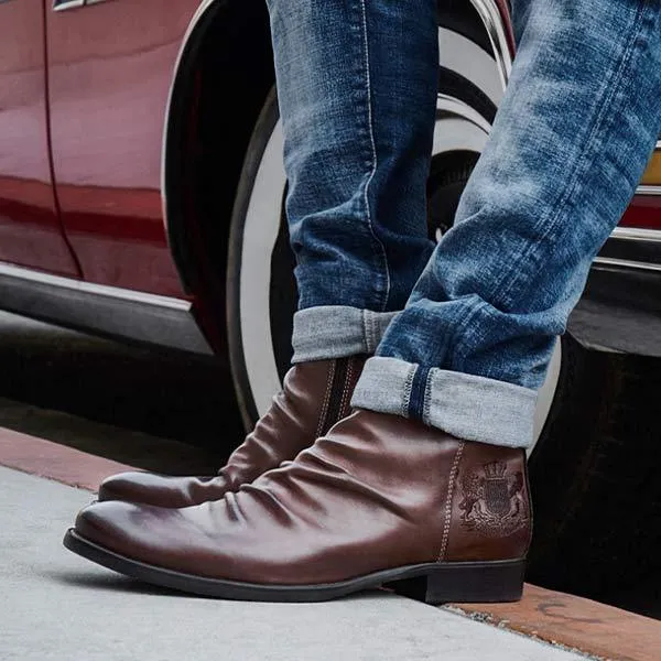 Bottes Rétro en Cuir Brun Vieilli