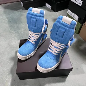 Brand Women Sneaker Horse Fur Casual Roman High Top Men Shoe Leather Geobasket Blue Zip Designer Quality Thick-sole Ankle Boot