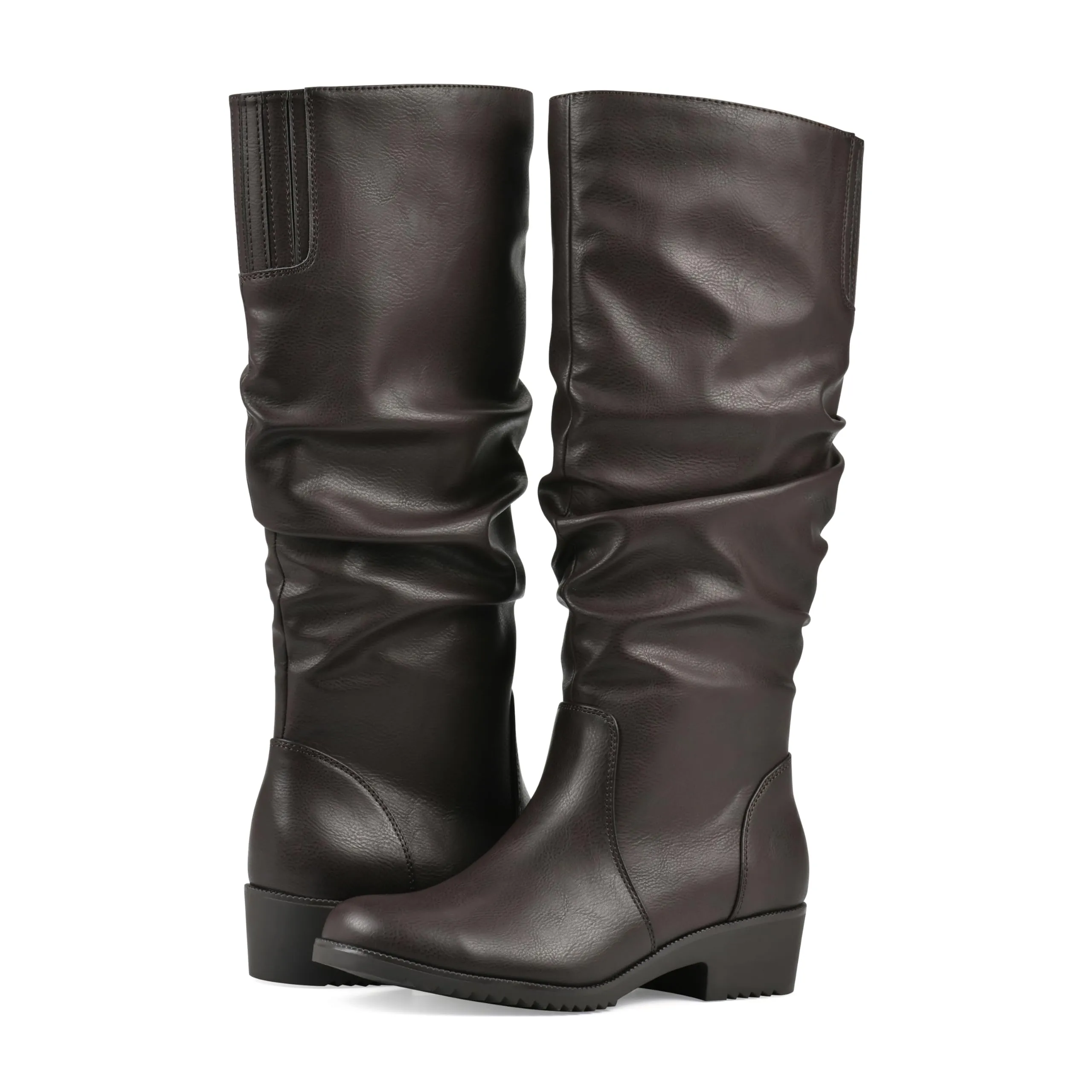 CLIFFS BY WHITE MOUNTAIN Women's Shoes Duration Block Heeled Tall Boot, Dk Brown/Burn/Smooth, 8.5 M