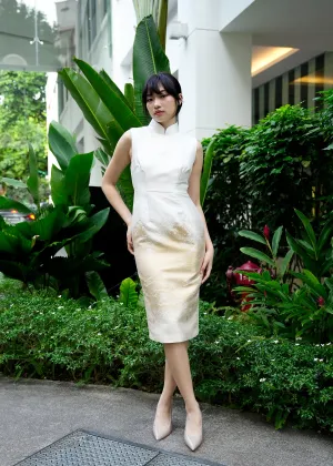 Common Mallows Midi Qipao (White/ Gold)
