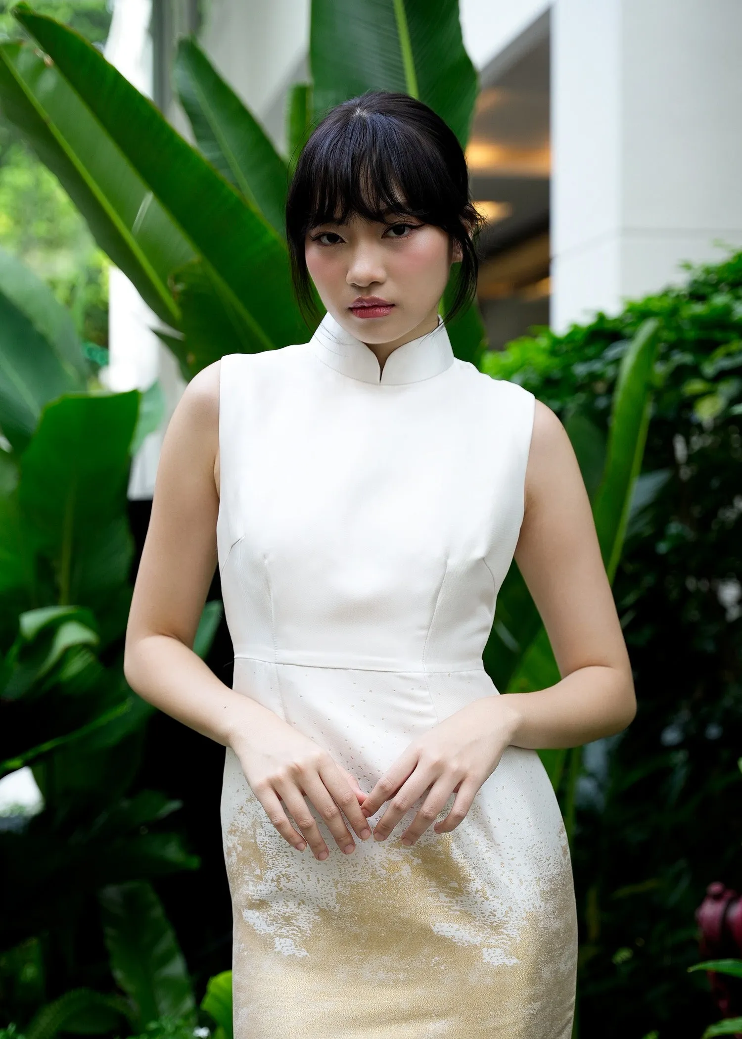 Common Mallows Midi Qipao (White/ Gold)