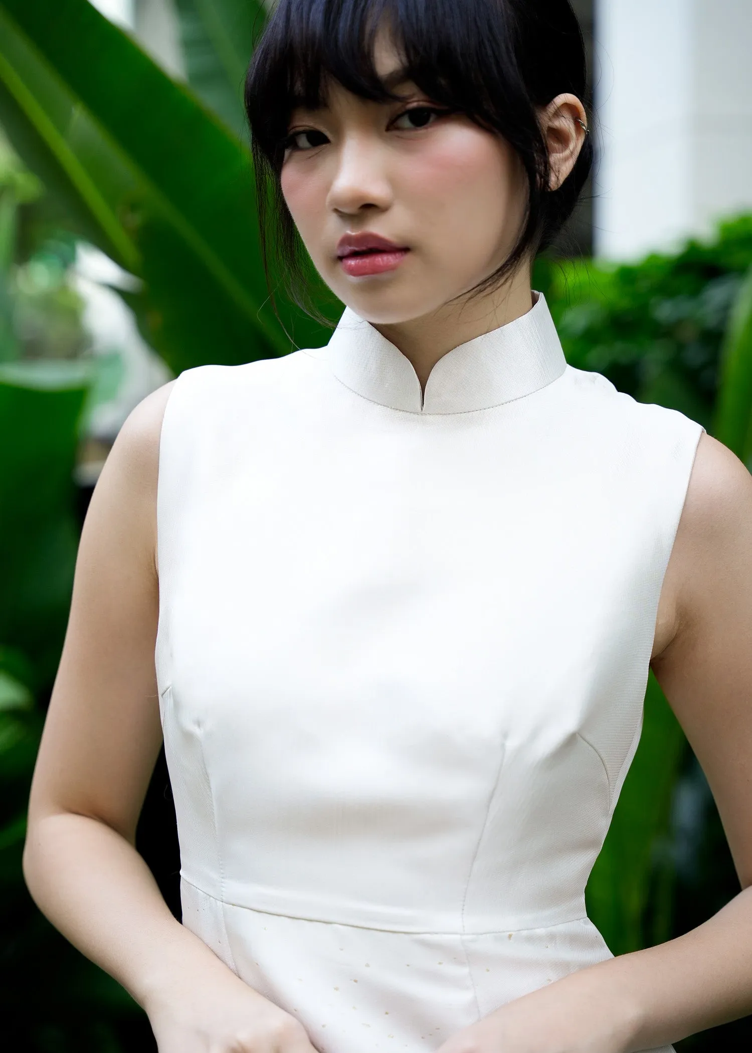 Common Mallows Midi Qipao (White/ Gold)