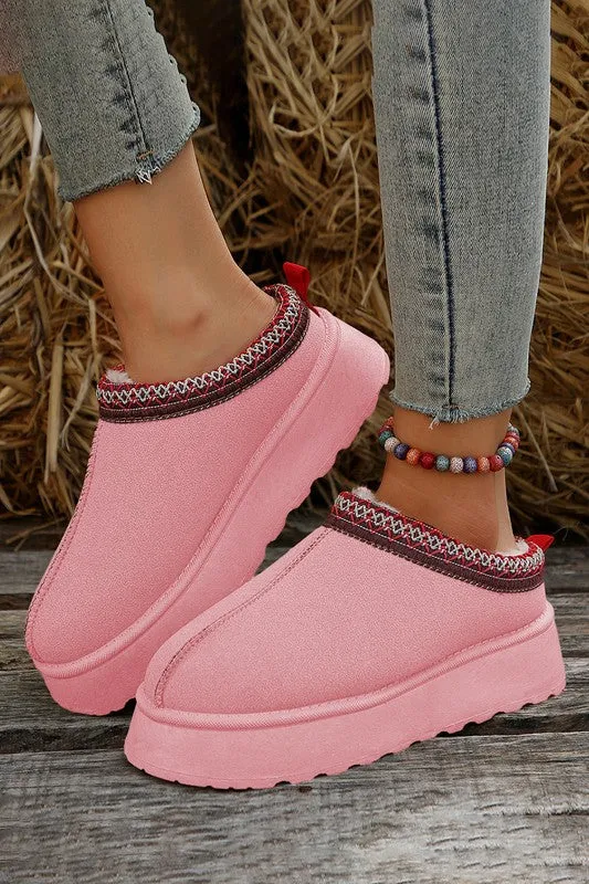 Contrast Print Suede Plush Lined Snow Boots Slip on Shoes