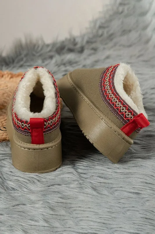 Contrast Print Suede Plush Lined Snow Boots Slip on Shoes