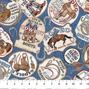 Cowboy Blues - Blue Multi Sayings by Northcott by the yard 3392
