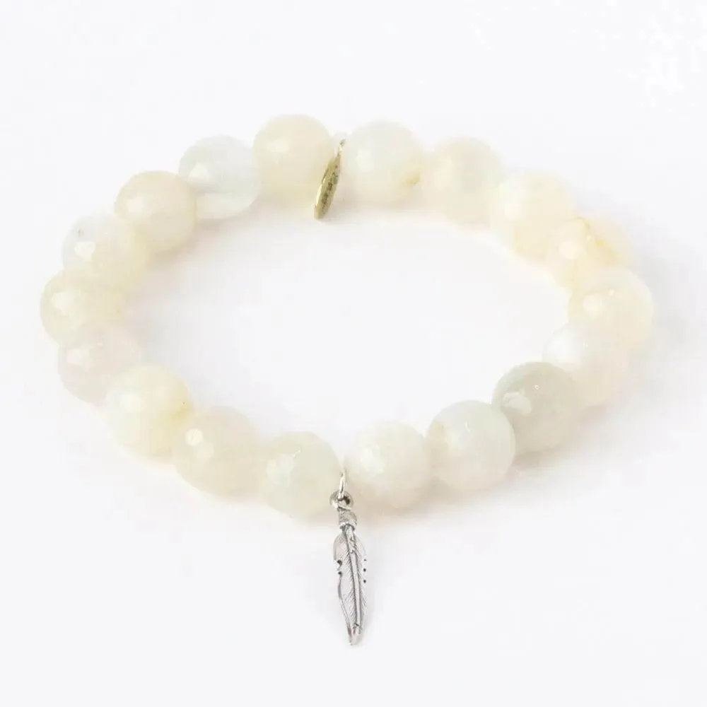 Cream Moonstone   Gold Feather Bracelet