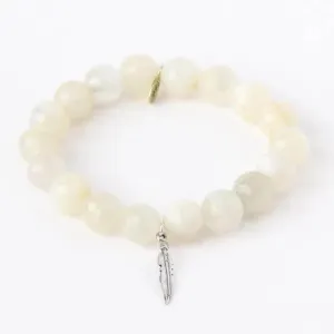 Cream Moonstone   Gold Feather Bracelet