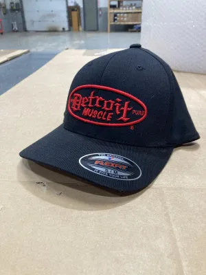 Detroit Muscle Flex Fit Hat Black with Red Puff Logo