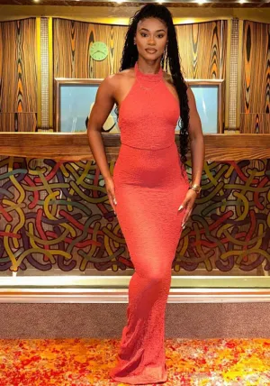Elegant Sleeveless Halter-Neck Slim Fit Maxi Dress with High Waist