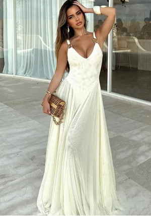 Ethereal Flowing V-Neck Low-Back Maxi Dress for Elegant Sophistication