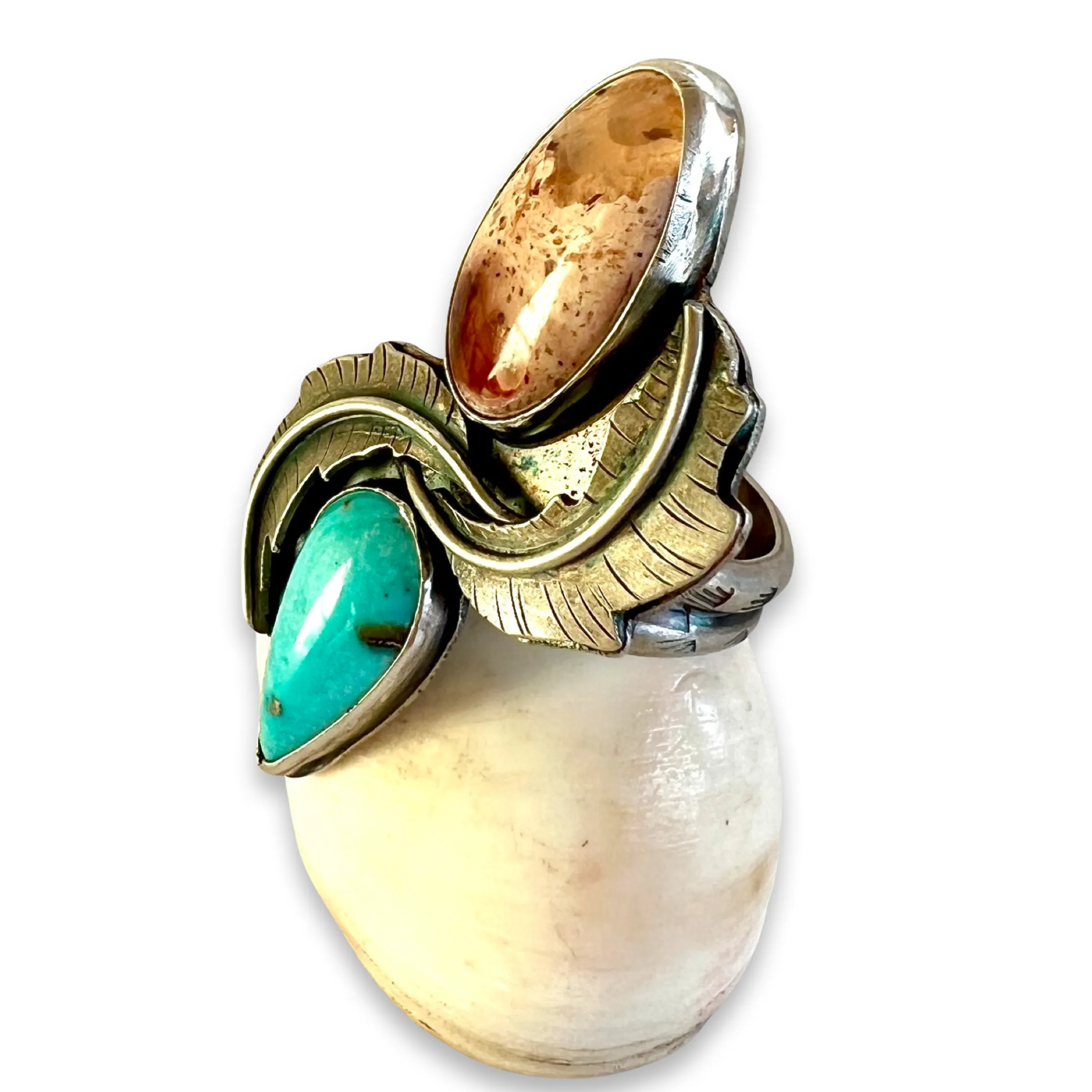 Feather Ring in Opal and Turquoise size 9