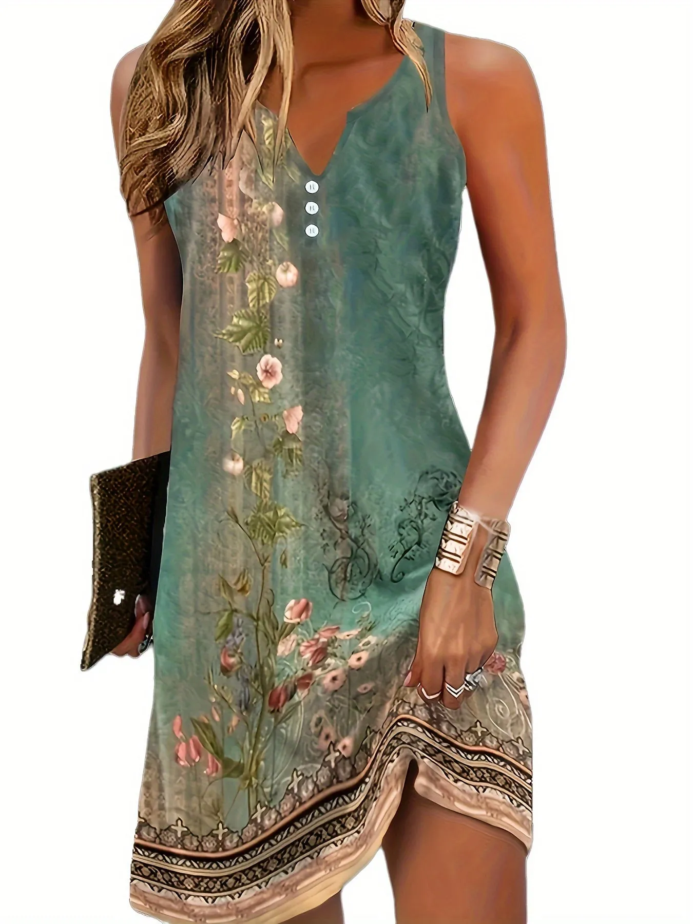 Floral Notched-Neck Midi Dress