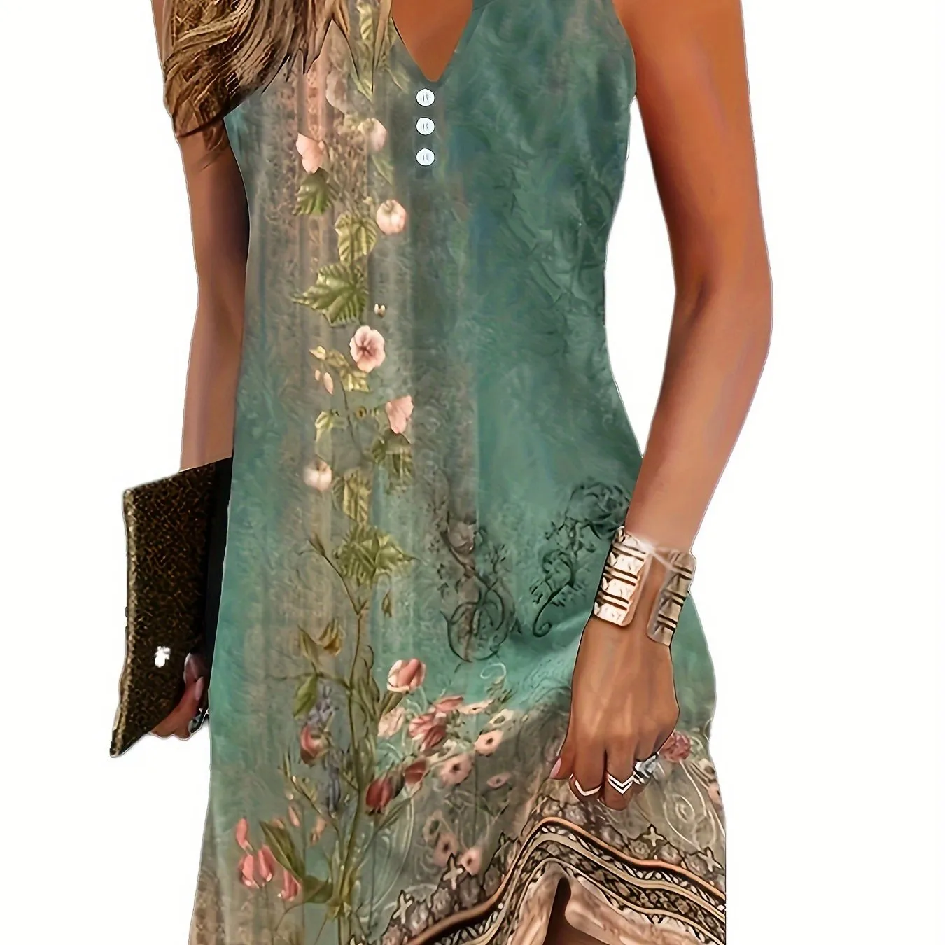Floral Notched-Neck Midi Dress