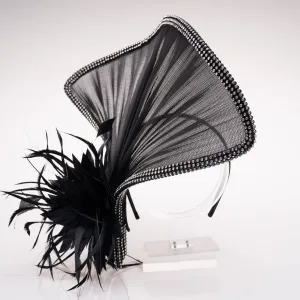 Flying Buntal Fan Lavish Rhinestone Headband: Black