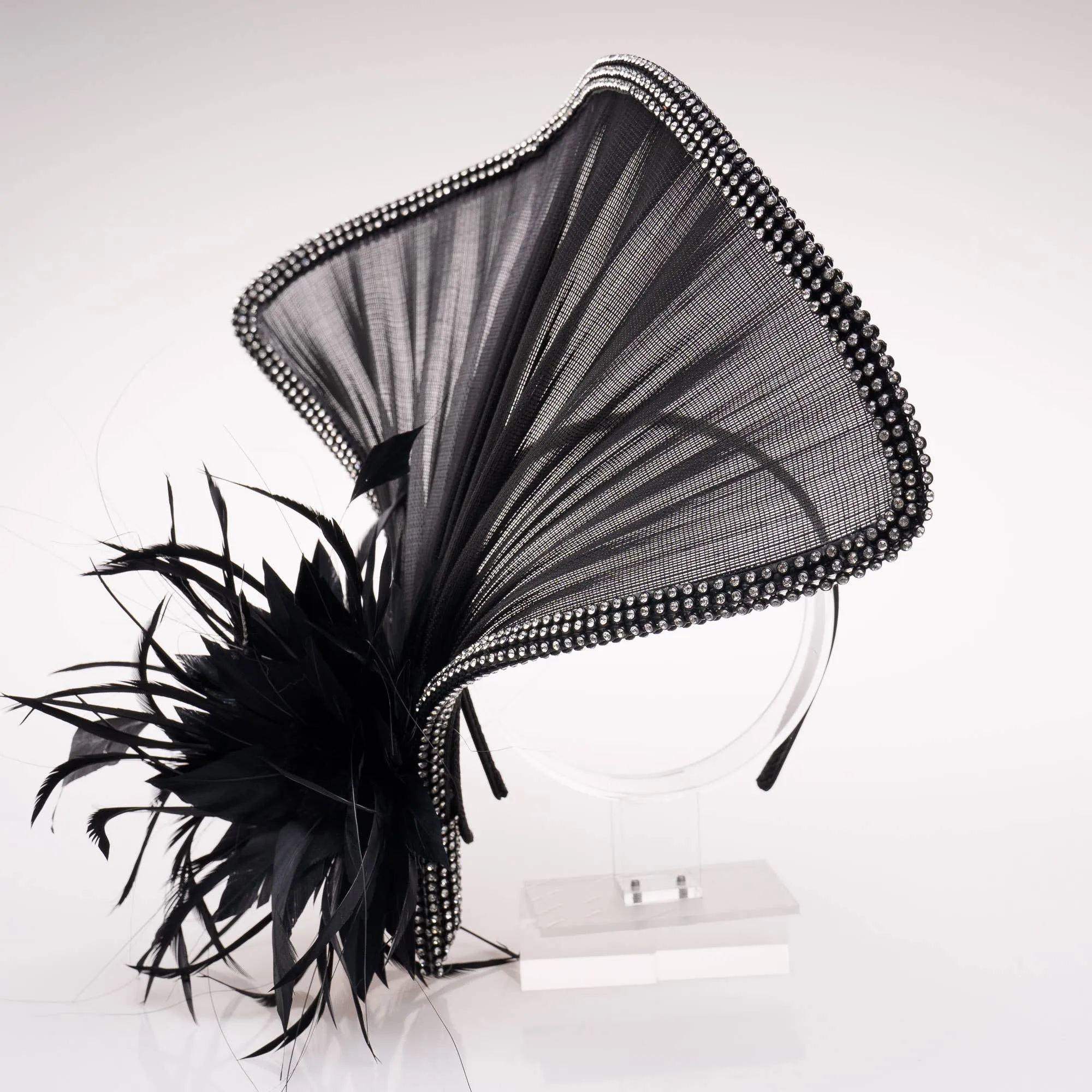 Flying Buntal Fan Lavish Rhinestone Headband: Black