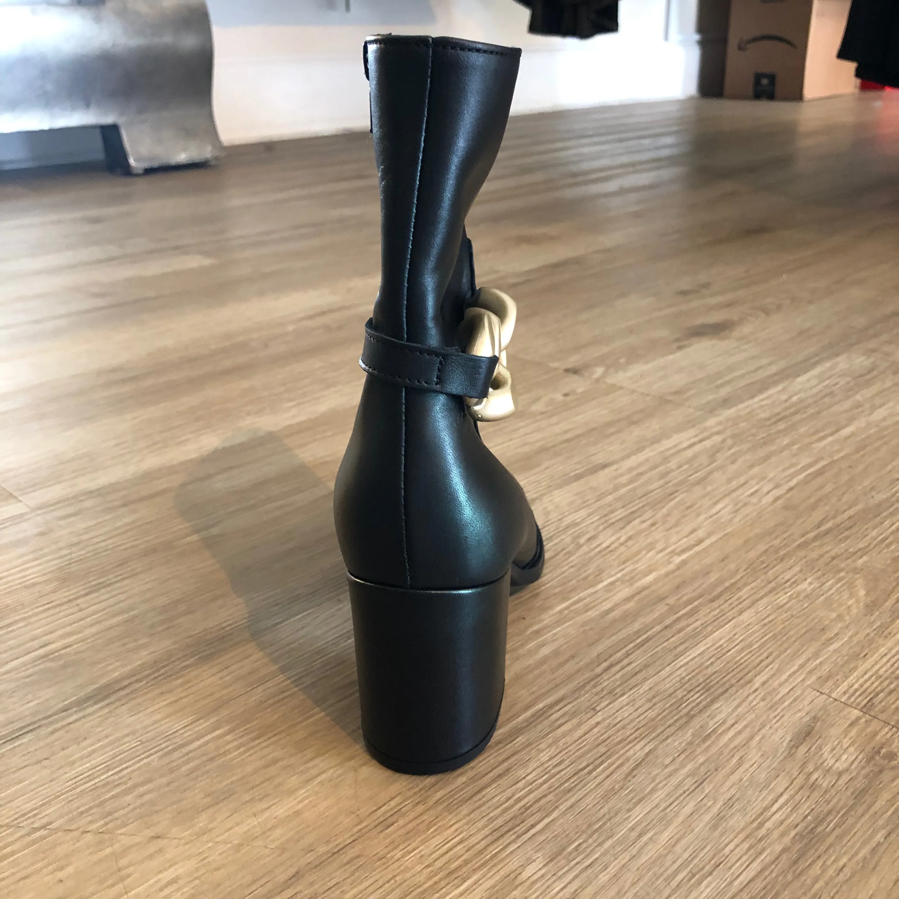 GABOR 95.621.27 BLACK LEATHER MIDI BOOT WITH GOLD CHAIN