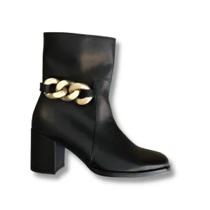 GABOR 95.621.27 BLACK LEATHER MIDI BOOT WITH GOLD CHAIN