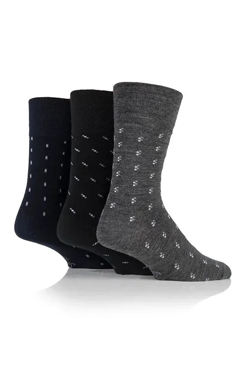 Gentle Grip 3pk Mens Socks - Black Wool Pattern
