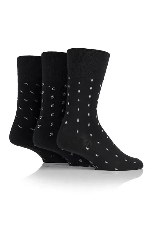 Gentle Grip 3pk Mens Socks - Black Wool Pattern