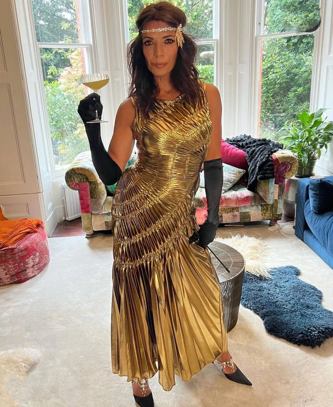 Glamorous Sleeveless Shiny Pleated Long Evening Gown