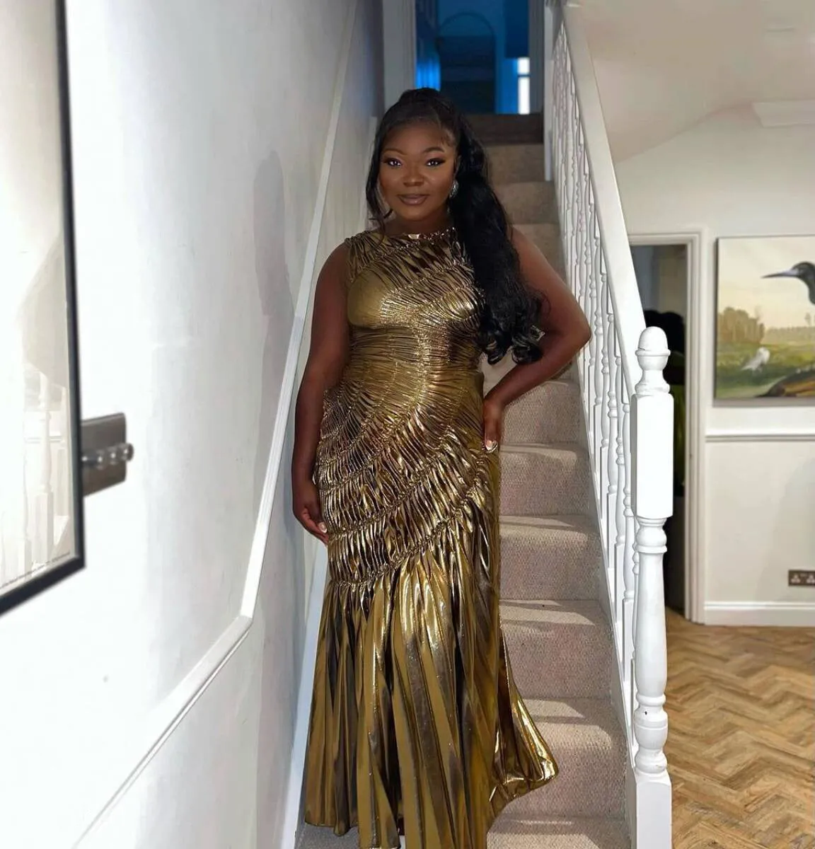 Glamorous Sleeveless Shiny Pleated Long Evening Gown