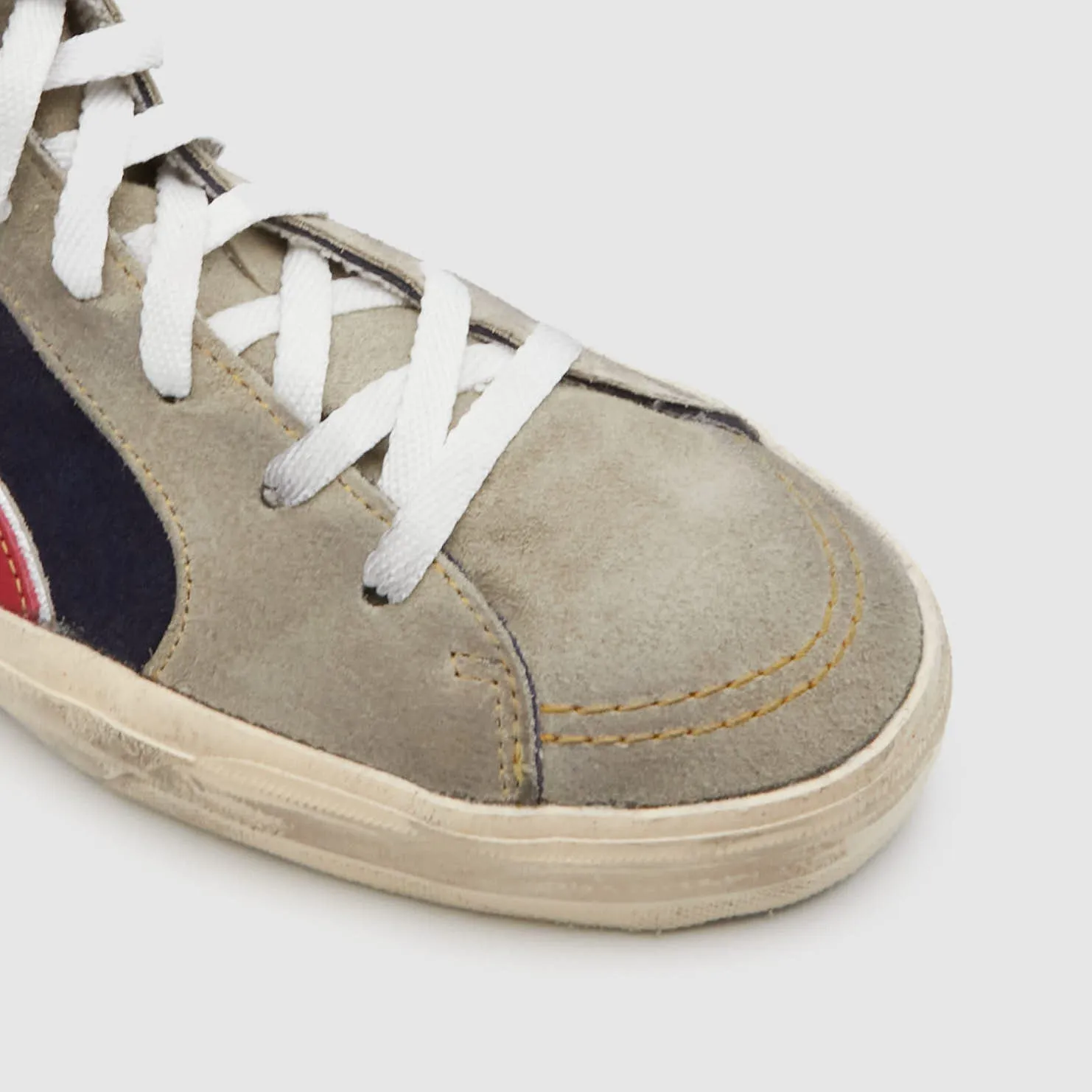 Golden Goose Slide Leather and Suede Sneaker Grey/ Black/ Red